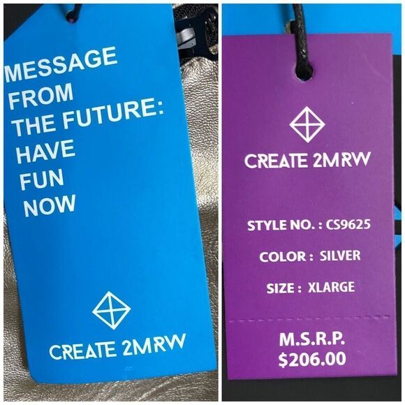 CREATE 2MRW -🎉HP🎉NWT -M Sz XL - 82 C'Est La Vie Silver Faux Leather Biker Jacket - Picture 15 of 16